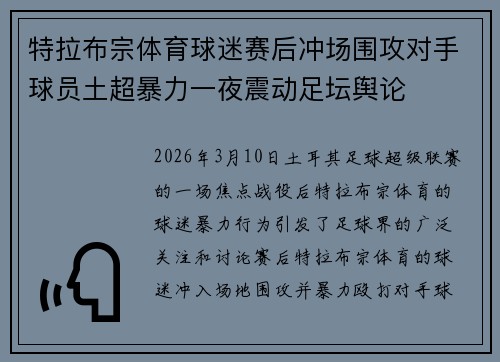 特拉布宗体育球迷赛后冲场围攻对手球员土超暴力一夜震动足坛舆论 特拉布宗体育球迷赛后冲场围攻对手球员土超暴力一夜震动足坛舆论